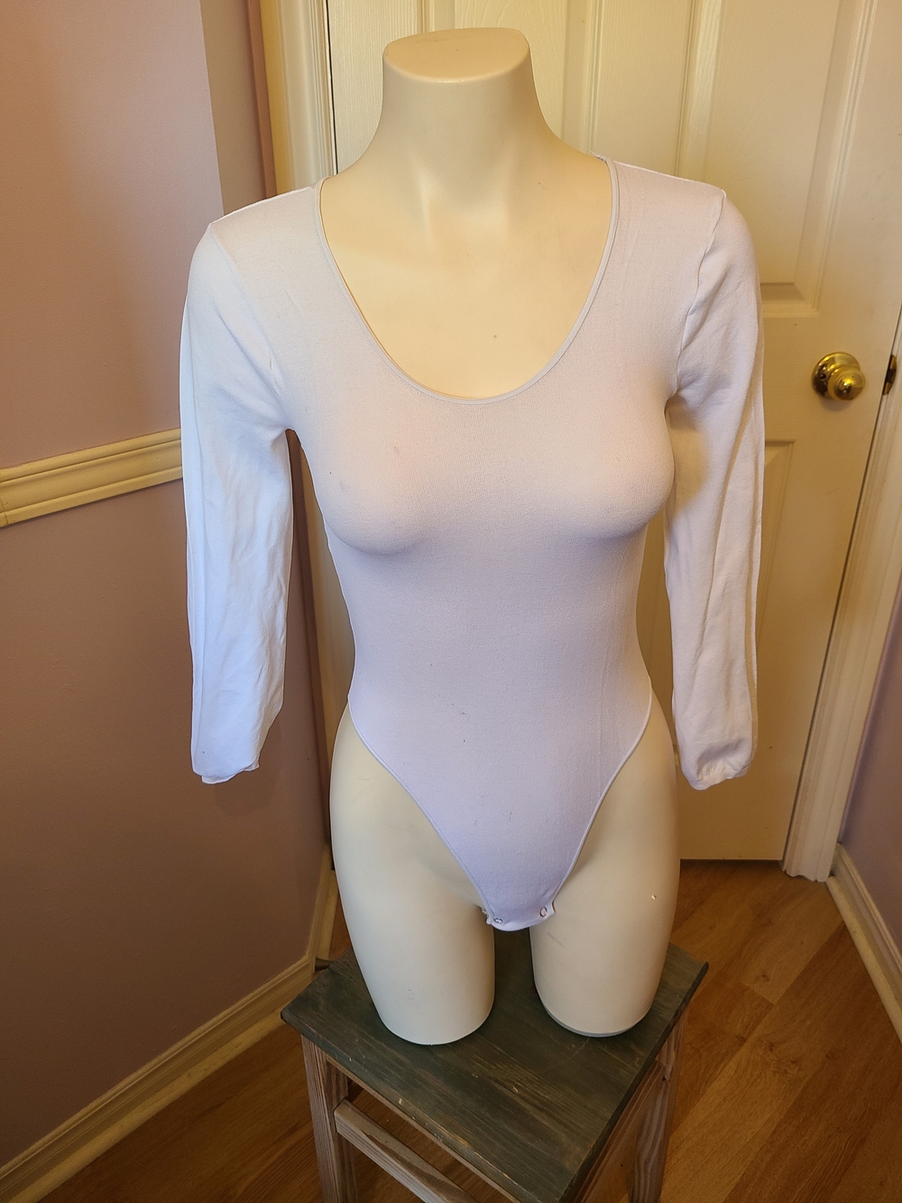 Spirit White Scoop Neck Long Sleeve Bodysuit